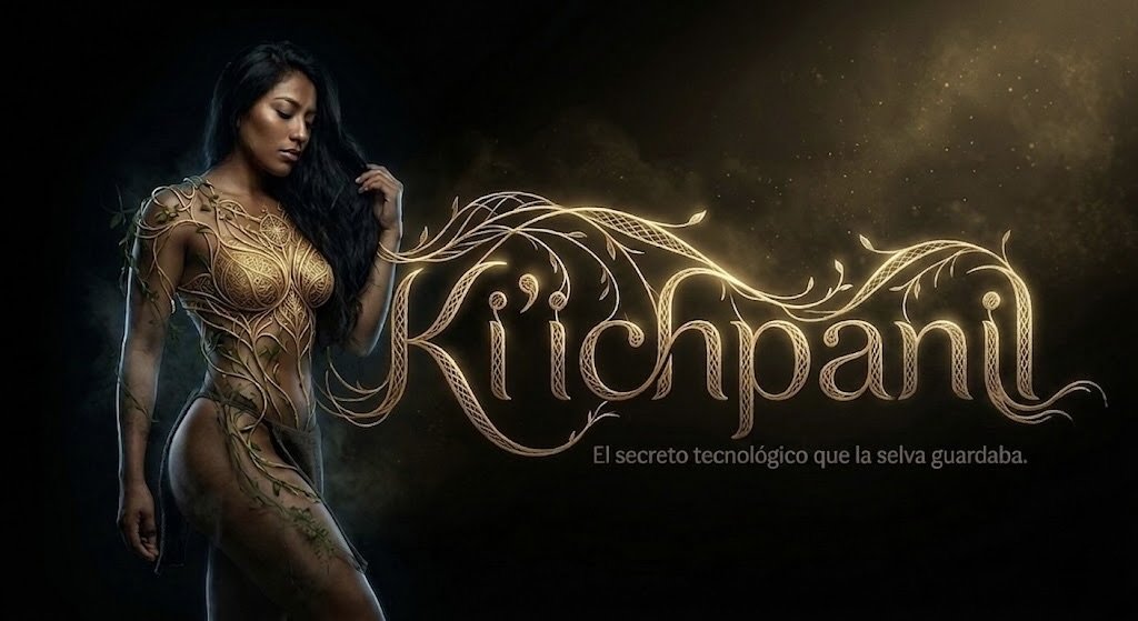 Mujer maya con cuerpo cubierto de oro y enredaderas